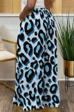 Deep Coffee Casual Leopard Pocket Contrast Loose High Waist Wide Leg Full Print Bottoms