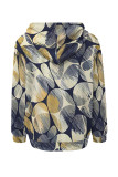 Blue Casual Geometric Print Flowers Heart Shaped Draw String Pocket Hooded Tops