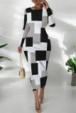 Light Green Casual Plaid Cartoon Print Flowers Contrast O Neck Printed Dresses