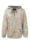 Pink Purple Casual Colorblock Camouflage Print Draw String Pocket Hooded Tops