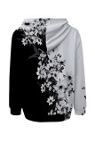 Blue Casual Geometric Print Flowers Heart Shaped Draw String Pocket Hooded Tops