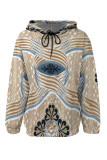 Blue Casual Geometric Print Flowers Heart Shaped Draw String Pocket Hooded Tops