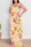 White Sexy Floral Print Pocket Contrast V Neck Printed Dresses