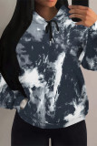 Pink Purple Casual Colorblock Camouflage Print Draw String Pocket Hooded Tops