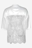 Black Sexy Casual Hot Solid Color Lace Patchwork See-Through V Neck T-Shirts