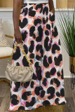 Deep Coffee Casual Leopard Pocket Contrast Loose High Waist Wide Leg Full Print Bottoms
