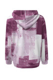 Pink Purple Casual Colorblock Camouflage Print Draw String Pocket Hooded Tops