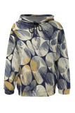 Blue Casual Geometric Print Flowers Heart Shaped Draw String Pocket Hooded Tops
