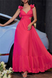 Blue Sexy Casual Solid Color Backless Cross Straps V Neck Long Dresses