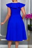 Red Sexy Party Solid Color Ruffle Flowers V Neck A Line Dresses
