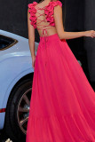 Blue Sexy Casual Solid Color Backless Cross Straps V Neck Long Dresses