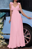 Blue Sexy Casual Solid Color Backless Cross Straps V Neck Long Dresses