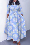 White Red Casual Print Basic O Neck Long Dresses