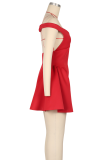 White Sexy Solid Color Patchwork Backless V Neck A Line Dresses