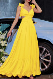 Blue Sexy Casual Solid Color Backless Cross Straps V Neck Long Dresses