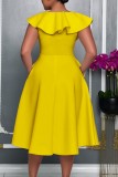 Red Sexy Party Solid Color Ruffle Flowers V Neck A Line Dresses