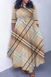 Blue Orange Casual Print Basic Belted O Neck Long Dresses