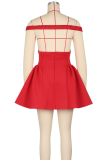 White Sexy Solid Color Patchwork Backless V Neck A Line Dresses