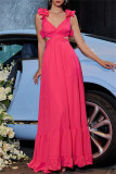 Blue Sexy Casual Solid Color Backless Cross Straps V Neck Long Dresses