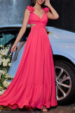 Blue Sexy Casual Solid Color Backless Cross Straps V Neck Long Dresses