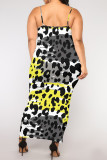 Red Sexy Chain print Leopard Contrast U Neck Printed Plus Size Dresses