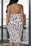 Fluorescent Yellow Sexy Letter Print Stripe Contrast Printed Dresses