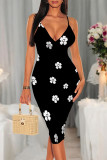 Colour Sexy Geometric Print Gradient Contrast V Neck Printed Dresses
