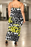Red Sexy Chain print Leopard Contrast U Neck Printed Plus Size Dresses