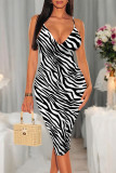Colour Sexy Geometric Print Gradient Contrast V Neck Printed Dresses