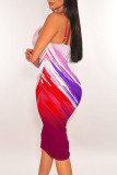 Colour Sexy Geometric Print Gradient Contrast V Neck Printed Dresses