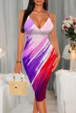 Colour Sexy Geometric Print Gradient Contrast V Neck Printed Dresses