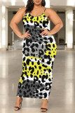Red Sexy Chain print Leopard Contrast U Neck Printed Plus Size Dresses