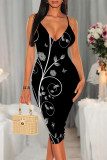 Colour Sexy Geometric Print Gradient Contrast V Neck Printed Dresses
