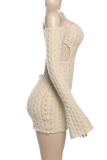 Khaki Sexy Solid Color Patchwork Backless Off Shoulder Wrapped Skirt Dresses