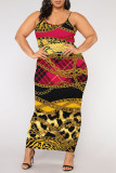 Red Sexy Chain print Leopard Contrast U Neck Printed Plus Size Dresses