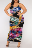 Red Sexy Chain print Leopard Contrast U Neck Printed Plus Size Dresses