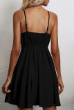 Black Sweet Solid With Bow V Neck Sling Dress Dresses