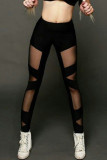 Black Sportswear Solid Color See-Through Mesh Skinny High Waist Solid Color Bottoms