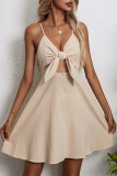 Black Sweet Solid With Bow V Neck Sling Dress Dresses