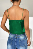 Ink Green Sexy Solid Fold Knotted V Neck Tops