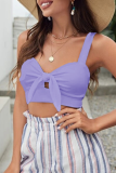 Baby Blue Sexy Solid Color Patchwork Ruched Tops