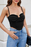 Black Sexy Solid Hollowed Out Metal Accessories Decoration Asymmetrical Tops
