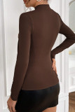 Coffee Sexy Solid Hollowed Out Half A Turtleneck Tops