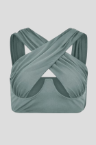 Grey Sexy Solid Color Hollow Out Tops