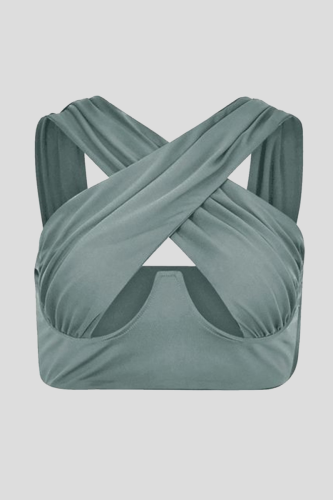 Grey Sexy Solid Color Hollow Out Tops