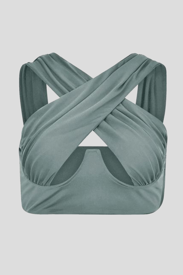 Grey Sexy Solid Color Hollow Out Tops