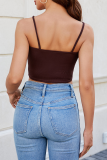 Black Sexy Solid Hollowed Out Metal Accessories Decoration Asymmetrical Tops