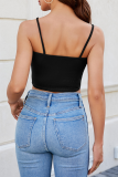 Black Sexy Solid Hollowed Out Metal Accessories Decoration Asymmetrical Tops