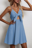 Black Sweet Solid With Bow V Neck Sling Dress Dresses