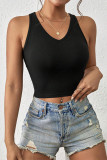 Black Sexy Solid Hollowed Out With Bow V Neck Tops